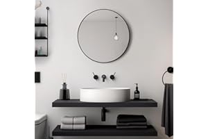 ‎JOULISE JOULISE - Design Wandspiegel Rund - 50/60/70 cm für Badezimmer & Wohnzimmer & Flur - Stilvoll & Modern - Wall Mirror - Spiegel Rund (Schwarz, Ø 50 cm) - Wandmontage