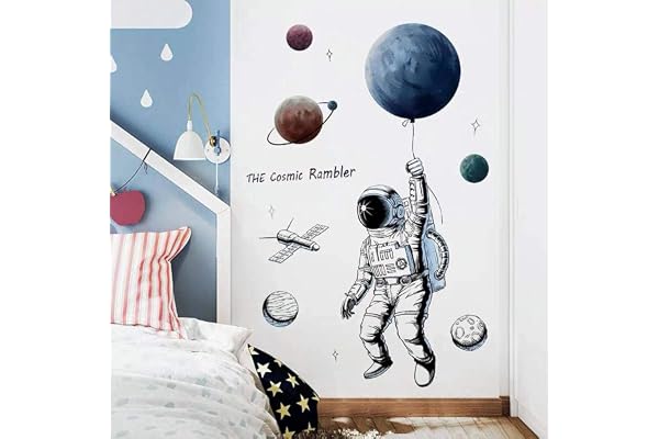 WandSticker4U®- Grand stickers muraux ASTRONAUTE (84x125 cm) I Autocollant mural espace planète galaxie fusée lune I Déco murale chambre enfant bébé fille chambre ado garçon salle de jeux COOL