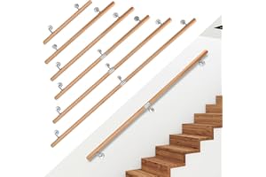 Ikodm Beech Wooden Handrail Stair Railing 150 cm Diameter 42 mm Railing for Stairs Wall Handrail Wall Stairs Side Mounting Includes Wall Brackets Mounting Material