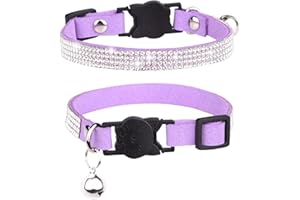 FUNAT Katzenhalsband mit Strasssteinen mit Glocke, Mikrofaser Weiches und bequemes Katzenhalsband, Katzenhalsband mit Katzenkopf-Sicherheitsschnalle