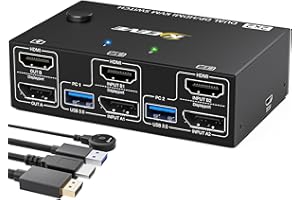 YOUTINGHDAV Commutateur KVM USB 3.0 Displayport + HDMI 4K@60Hz KVM Switch 2 PC 2 Monitor, Dual Monitor KVM Switch avec 4 ports USB 3.0 pour 2 PC Partagez souris, clavier et moniteur