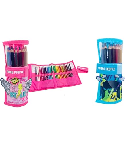 Tinta Unita Glamour Rotolo Pastelli 24 Colori + Matita HB – Astuccio In Tessuto Glitter, Mine Resistenti 4mm