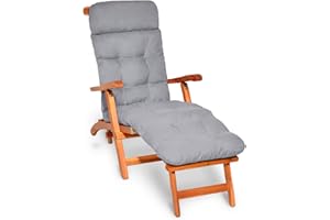 Beautissu Deck Chair Sun Lounger Cushion 200x50x8cm Flair DC – Outdoor Garden Recliner Sunbed Steamer Chair Cushions for Patio Garden Terrace Balcony Light Grey