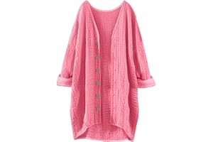 Uwdiohq Strickjacken für Damen Dünne Leinen Elegante locker lässig Pullover Leichtes Frauen Autumn Langarm Strickjacke mit Taschen Cardigan Casual Strickmantel Outwear Open Front Belüftung