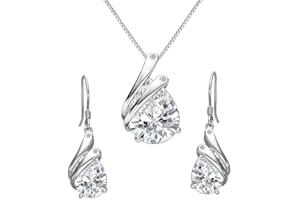 Clearine Femme Parure Bijoux Mariage Soirée 925 Argent Cristal Autrichien Strass Collier Boucle d’Oreille Série Pendant Goutte d’Eau Plume Elégant Vintage