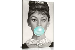 Panther Print Toile murale représentant Audrey Hepburn avec une bulle de chewing-gum bleue (61 x 40,6 cm)