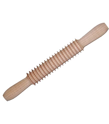 Rouleau à Pâtisserie Fileté En Bois - Pour Faire Des Spaghettis Maison, Pâtes, Pizzas, 33 Cm De Long