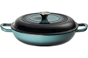 Prochef Enamelled Cast Iron Shallow Casserole Dish 30cm – Oven & Hob Safe Braiser Pan with Lid, Durable Easy-Clean Finish, Ideal for One-Pot Meals, Roasting, Stews & Slow Cooking, Teal