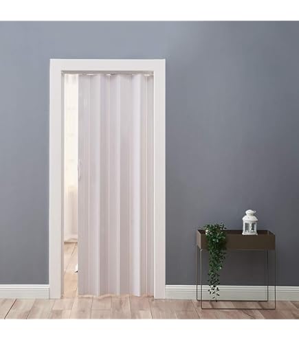 ZIMGOD Accordion Door White Folding Door With Handle & Clear Acrylic Windows, Plastic Sliding Door 24x80 30x80 32x80 36x80 42x80 48x80 50x80 60x80 80x80 In, Custom Size(28x80in (71x203cm
