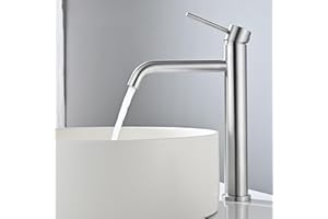 DETBOM Grifo Lavabo Alto, Grifo Monomando Lavabo Agua Fría y Caliente, Grifos para Lavabo de Encimera, Grifos Mezclador de Baño de Acero Inoxidable 304, Aireador Extraíble, Plateado