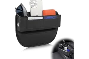 Supaway Storage Box Car Seat Gap Car Seat Gap Organiser Front Seat Side Pocket PU Leather Car Organiser Seat Gap Storage Box with Hole USB Cable for Small Items, Mobile Phones, Pack of 1