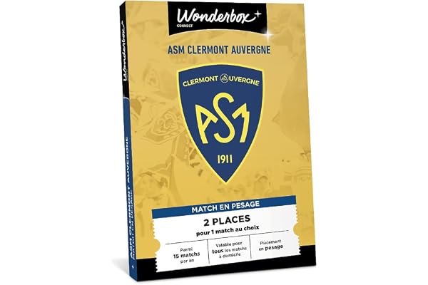 Wonderbox Connect - Coffret Cadeau - ASM Clermont Supporter - 2 places pour 1 match au choix - Parmi 15 matchs par an, valable pour tous les matchs à domicile - Validité 27 mois