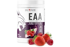 EAA ESSENTIAL AMINO ACIDS - Acides Aminés Essentiels avec CA-HMB, L-Tyrosine, L-Cystéine, Zinc & Vitamines - Formule Énergisante et Réduction de la Fatigue - 500g - Saveur Fruits Rouges - Eric Favre