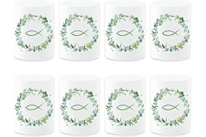 EnixwH Windlicht Fisch Tischdeko, 8 Stück Mini Lichthülle als Tischdeko für Geburtstag, Hochzeit, Kommunion, Taufe, Konfirmation, Schön DASS du da bist, Taufe Deko für Tischlicht und Kerzen (Grün)