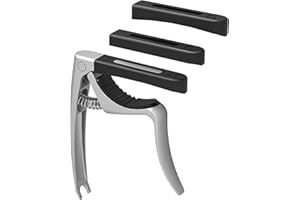 Linrax C3 Kapodaster, 4 in 1 Gitarre Capo mit Bridge Pin Puller, Gitarre Kapo für Akustikgitarre E-Gitarre Klassische Gitarre Bass Ukulele Banjo Mandoline, 3 Silikonköpfe, Gitarre Zubehör, Silber