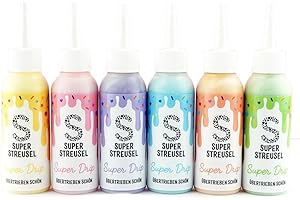 ‎SUPER STREUSEL Super Streusel SuperDrip PastellSet 6x130g Flaschen | Vanille Schoko Geschmack | Drip Glasur für Kuchen Torten Plätzchen Muffins und co. | Drip Cake Glasur | Super Drip Cake Set