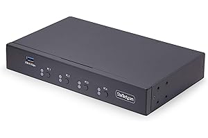 StarTech.com Switch KM/USB 4 Puertos con Conmutación por Ratón - Conmutador KM USB 3.0 - Audio 3,5mm/USB - TAA