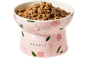 PETKIT Raised Cat Bowl, Ceramic Cat Elevated Food Bowl, Stress Free, Anti Vomiting, Backflow Prevention Cat Dog Water Bowl, Dishwasher and Microwave Safe, Pink