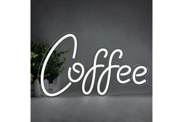 YUEYYNS Coffee - Panneau néon - Lettres néon LED - Panneau LED - Blanc - Lumière néon LED pour décoration murale pour café, bar, restaurant, décoration de chambre