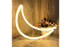 Nordstylee Segnali di Luce al Neon con Luna, luci notturne a LED, Ideali Come Regalo per Bambini, Parete, Festa di Compleanno, Natale, Decorazione per Matrimoni, Colore Bianco Caldo