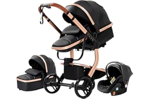 Reenborn Poussette 3 en 1, Poussette Bebe avec Réversible Deux Façons de Pousser, Pousette avec Cadre Aluminium Haute Paysage, Pousette 3 en 1 avec Conception Pliable en Un Clic (518 Black)
