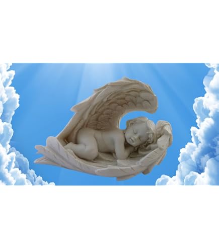 Statue Ange Endormi TEMPELWELT - Pierre Artificielle Blanche 22cm - Décoration Jardin Et Intérieur
