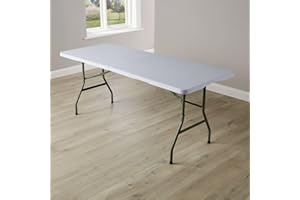 Home Source 6ft (180cm) Folding Trestle with Carry Handle, White, Heavy Duty Rectangle Table for Camping, Catering, BBQ, Picnic, Party, Wedding