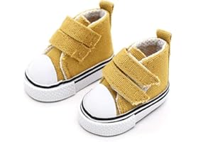 Aeromdale Puppenschuhe aus Segeltuch, einfarbig, 5 cm, Puppenschuhe mit Klebeband für 20 cm große Puppen, Mädchen, Spielzeug, Geschenk, Gelb, 1 Paar