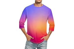 ROSENNIE Shirt 3/4 Arm Herren Rundhals 3D Druck Dreiviertelarm Shirt Casual Papa Tshirt Für Männer Sommer Rugby Shirt Leichte Henley Shirt Regular Fit Trachtenhemd Relaxed Fit Freizeitshirt
