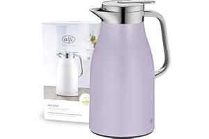 alfi Skyline 1,0 l, Lavender Mat, Jarra isotérmica de Acero Inoxidable con inserción higiénica de Vidrio Duro, tapón de Rosca con cómodo pulsador, Mango ergonómico a una Mano, Jarra de café o té
