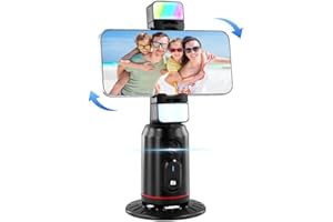 LIFEJXWEN Auto Face Tracking Stativ, 360° Rotation Telefonständer, Gestensteuerung Intelligente Aufnahme Kamera Stativ mit Selfie Licht und Fernbedienung für Live Vlog Streaming Video Tiktok