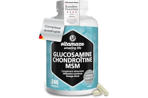Glucosamine Chondroïtine avec MSM et Vitamine C 2250mg - Complexe pour les Articulations 240 Gelules - Complément Alimentaire Naturel sans Additifs