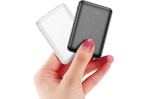 EUARY [2 pezzi] Mini Power Bank piccola ma forte batteria esterna 5000 mAh, power bank portatile, con cavo, batteria esterna leggera (bianco e nero)