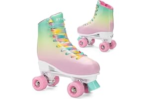 ATTABO Pattini a rotelle Aquatica 35-42 EU, in alluminio, design colorato, ruote 82A, 54 mm x 32 mm, protezione per le dita, freni sicuri, materiali durevoli, ABEC-5, multicolore