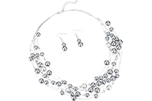 FULU AUTUMN Collana a Strati di Perle da Donna Grosse Collane Bohémien Bigiotteria Corta in Argento Donna Regali Compleanno