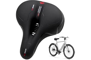 MUDOULU Sillín Bicicleta Muy Cómodo Hombre Mujer, Asiento Ancho con Amortiguador, Cuero Antideslizante en Panal y Canal de Ventilación para MTB, Urbana y Trekking, Negro Rojo