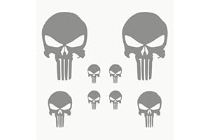 Autodomy Naklejka Punisher Skull zestaw 8 sztuk na samochód lub motocykl (srebrna)