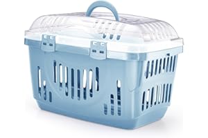 Patam trasportino rigido per cani e gatti con coperchio trasparente e apertura dall’alto 49 cm x 33 cm x 33 cm Made in Italy – Tino Blu