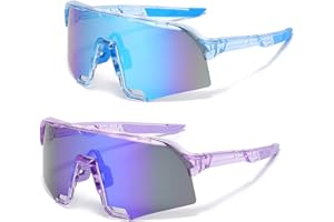 FOSDICK 2PCS Lunette De Vitesse, Lunette Vitesse De Sport pour Femme Homme, Road Bike Glasses pour Velo Cyclisme Moto Conduite Baseball Alpinisme Running Pêche UV400 Protection, Rose