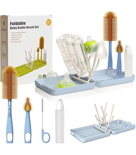 Kit De Nettoyage Pour Biberons Avec Stérilisation UV - Goupillons En Silicone, Égouttoirs & Pochette | Idéal Pour Bébé Et Famille