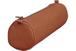 Clairefontaine 77017C Age Bag Collection okrągły piórnik z prawdziwej brązowej skóry jagnięcej 21 cm x 6 cm średnicy