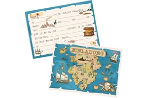 Lucktao 12 Stück Einladungskarten für Kindergeburtstag,Piraten Einladungskarten,Piraten-Schatzkarte,Einladungen für Jungen,Geburtstagseinladungen Jungen Mädchen Kinder Einladungen.