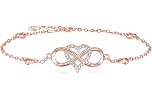 BlingGem Fußkettchen für Frauen Silber Unendlichkeit Herz Rose Gold Fußkette Sommer Runde Cubic Zirconia Damen Geschenk zum Geburtstag Jahrestag 27.5cm