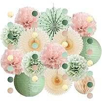 Set Decorazioni Festa Bohémien Verde Salvia E Oliva - Con Lanterne Di Carta E Farfalle 3D Per Addio Al Nubilato, Matrimonio O Baby Shower - 2