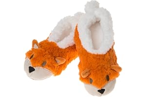 Snoozies! Sherpa Fleece Children's Slippers With Non Slip Sole - Furry Foot Pals Animal Designs - Black Cat, Dog, Mouse or Pink Pig