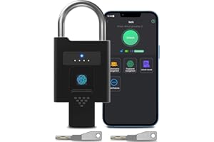 eLinkSmart Fingerprint Padlock with Key Backup, Heavy Duty Weatherproof Bluetooth Biometric Keyless Electronic Digital Smart Pad Lock for Gate Outdoor Fence Gym Locker Pool Shed Storage