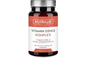 Vitamin D3 K2 1000 IE MK7, Immunförsvar Ben Muskler | Extra Jungfruolja C-vitamin, 60 Mjuka Gelkapslar vitamin D3 K2 Komplex Nutralie