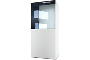 Vladon Vetrina Movie, bianco opaco/nero lucido - Vetrina moderna in vetro - (LxHxP): 50,5 x 111 x 32,5 cm