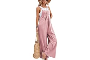 SotRong Latzhose Damen Weite Bein Schlag Jumpsuit mit Tasche Loose Fit Baggy Playsuits Sommer Boho Strampler Ärmellos Riemchen Overalls Casual Adjustable Bib Pants