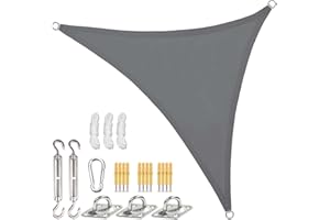Sunal Sonnensegel Dreieckig 3x3x3m mit Befestigung Set,PES Polyester Wasserdicht,inkl Befestigungsseile,Für Sonnenschutz auf Balkonen,Gärten und Terrassen,Grau